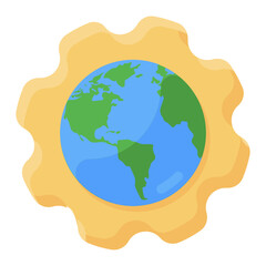 
Globe inside gear, international management icon
