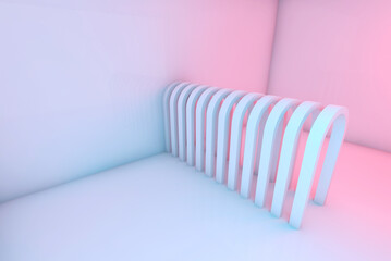 Arches in a row are in an empty room, 3d render