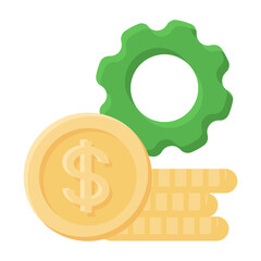 Dollar coins with cogwheel, cash management icon