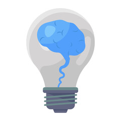 
Brain inside light bulb, creative mind icon in flat design 
