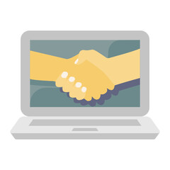 
Handshake inside laptop, concept of online deal icon in flat style.
