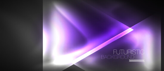 Obraz premium Neon geometric abstract background. Triangles with color glowing light effects in the dark. Vector illustration for covers, banners, flyers and posters and other