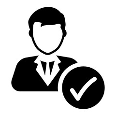 
Male person with tick mark denoting selected candidate concept icon

