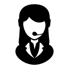 
Female avatar wearing headphones with mic showcasing call center icon
