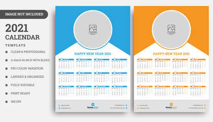 2021 Calendar Design Template, One Page Wall Calendar 2021 With A3 Size.