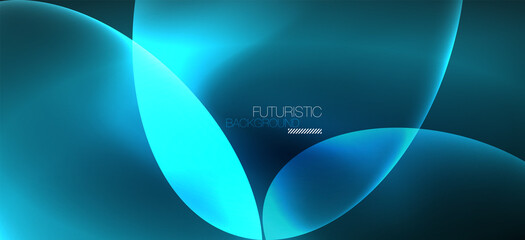 Neon ellipses abstract backgrounds. Shiny bright round shapes glowing in the dark. Vector futuristic illustrations for covers, banners, flyers and posters and other