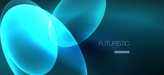 Neon ellipses abstract backgrounds. Shiny bright round shapes glowing in the dark. Vector futuristic illustrations for covers, banners, flyers and posters and other