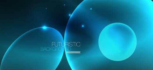 Neon ellipses abstract backgrounds. Shiny bright round shapes glowing in the dark. Vector futuristic illustrations for covers, banners, flyers and posters and other