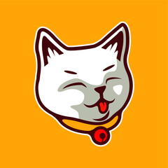 Cute Cat Kitten Face Smile With Tongue out Vector Illustration - Vector