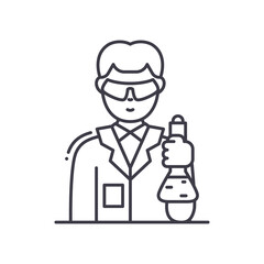 Scientist in lab icon, linear isolated illustration, thin line vector, web design sign, outline concept symbol with editable stroke on white background.