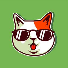 Smiling Cute Cat Kittens Face Tongue Out With Eyeglasses Vector Illustration - Vector