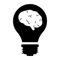 
Brain inside light bulb, creative mind icon in flat design 
