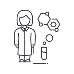 Scientist woman icon, linear isolated illustration, thin line vector, web design sign, outline concept symbol with editable stroke on white background.