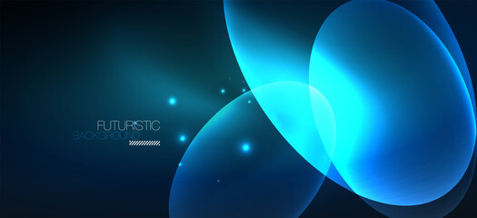 Neon ellipses abstract backgrounds. Shiny bright round shapes glowing in the dark. Vector futuristic illustrations for covers, banners, flyers and posters and other
