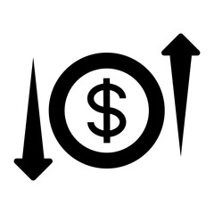 
Euro coin with downward arrows showcasing euro rate fall concept 
