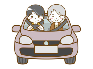 老年女性とドライブする中年女性