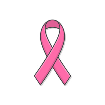Pink Awareness Ribbon Vector Icon Illustration. Ribbon Flat Icon