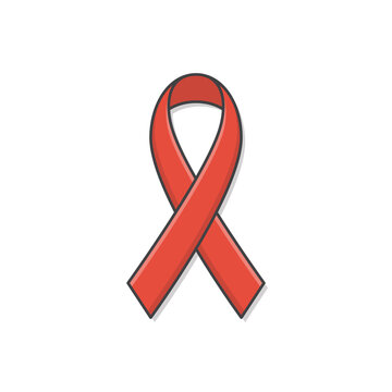 Red Awareness Ribbon Vector Icon Illustration. Ribbon Flat Icon