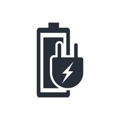 Rechargeable battery and electrical plug. Mobile charger. Vector icon isolated on white background.