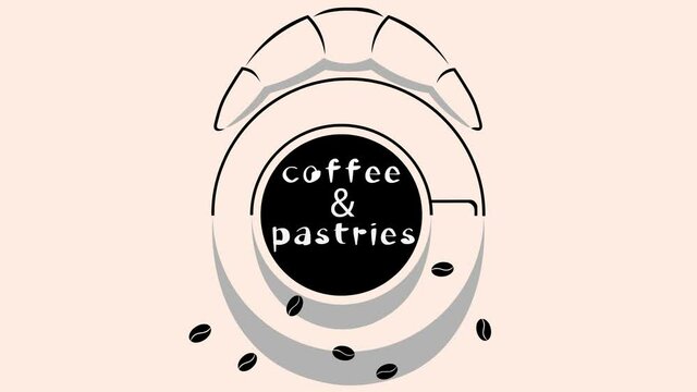 animated coffee and croissant logo with coffee beans
