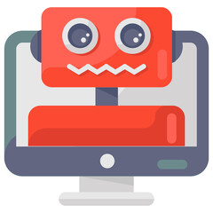 
Flat vector design of a robot inside monitor, artificial intelligence concept 
