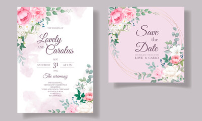 Romantic wedding invitation floral card template