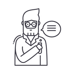 Science professor icon, linear isolated illustration, thin line vector, web design sign, outline concept symbol with editable stroke on white background.