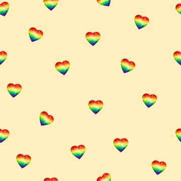 Lgbt pride day. Vector seamless pattern of a heart in low poly style. The concept of sexual tolerance, ending homophobia, same-sex relationships, homosexuality.