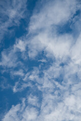Bright sky covered with light clouds, feeling of tropical sky in vertical view