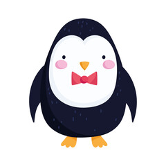 merry christmas, penguin with bow tie cartoon celebration icon isolation