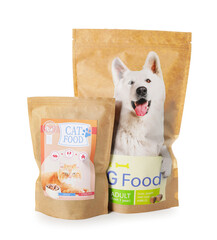 Tasty pet food on white background