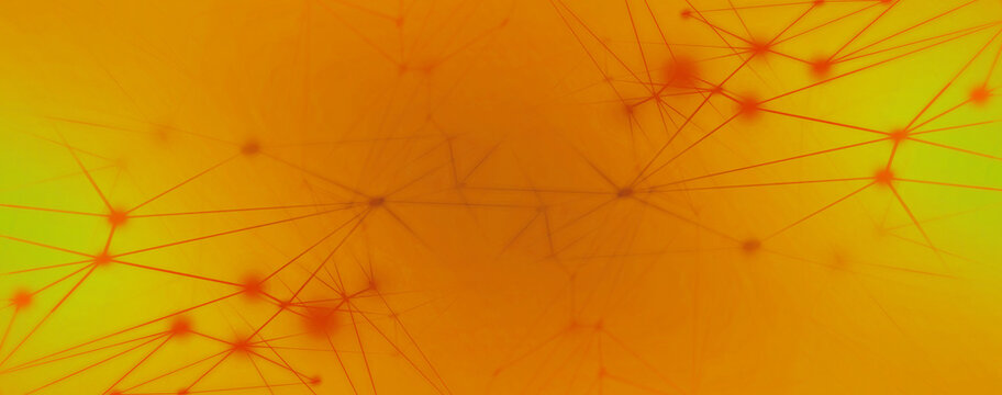 Panoramic abstract dot and orange triangle connection concept, Digital and madical futuristic minimalism background