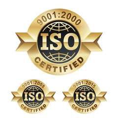 ISO 9001 year 2000, 2008 and 2015 gold stamp - certification and conformity to international standards  - golden medal award with international quality management system guarantee emblem