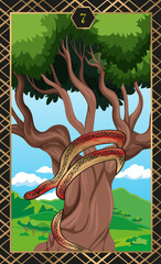 a snake coiled around a tree