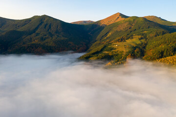 Colorful autumn morning in the Carpathian mountains. Sokilsky ridge, Ukraine, Europe..