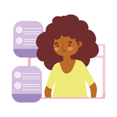 girl website chat bubbles cartoon isolated white background