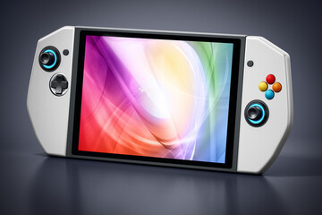 Portable video game console isolated on black background. 3D illustration © Destina