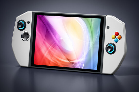 Portable video game console isolated on black background. 3D illustration