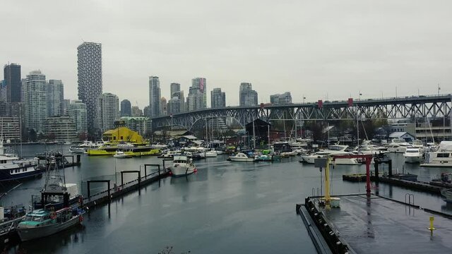 View on the fishermen warf, Granville bridge and Vancouver downtown