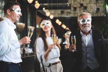 A celebration of business success and performance Business groups relax with wine, beer and bar parties.