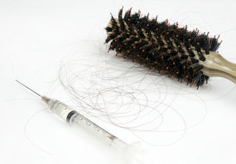 Hair loss, hair loss every day, serious problems, focus on the hair with a syringe.	