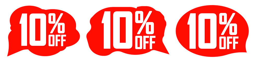 Set Sale 10% off speech bubble banners, discount tags design template, extra deals, vector illustration