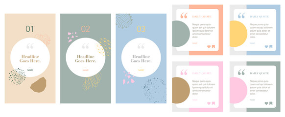 social media instagram influencer account quote story post template set of four. background graphic design elements. backdrop. motivation inspiration. trendy pattern with flowers and geometric shapes - obrazy, fototapety, plakaty