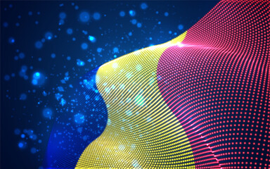 Vector bright glowing country flag of abstract dots. Romania