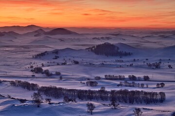 中国内蒙古乌兰布统草原冬季风光