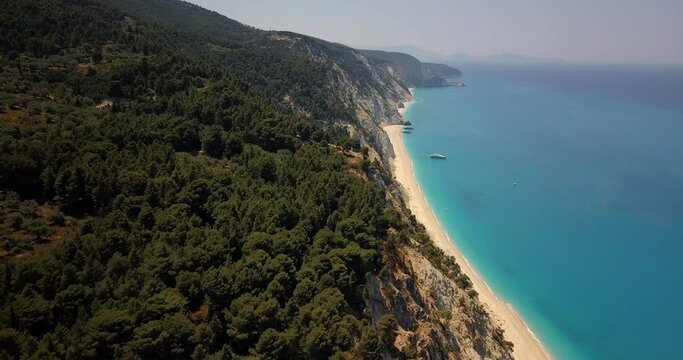 Aerial view of Egremni beach at Lefkada island and surrounding cliffs