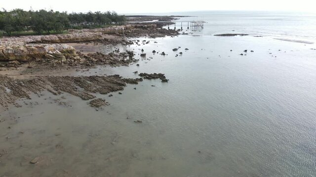 Moving drone shot of Night Cliff Pier in Darwin, Northern Territory