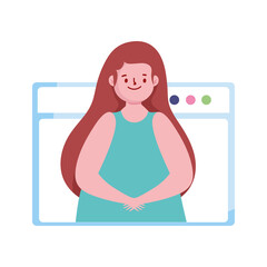 happy girl cartoon in website isolated white background