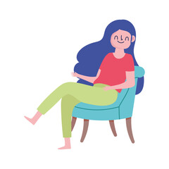 happy girl sitting on chair isolated white background