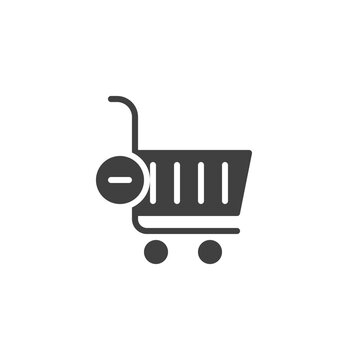 Delete from shopping cart vector icon. filled flat sign for mobile concept and web design. Shopping cart with minus glyph icon. Symbol, logo illustration. Vector graphics